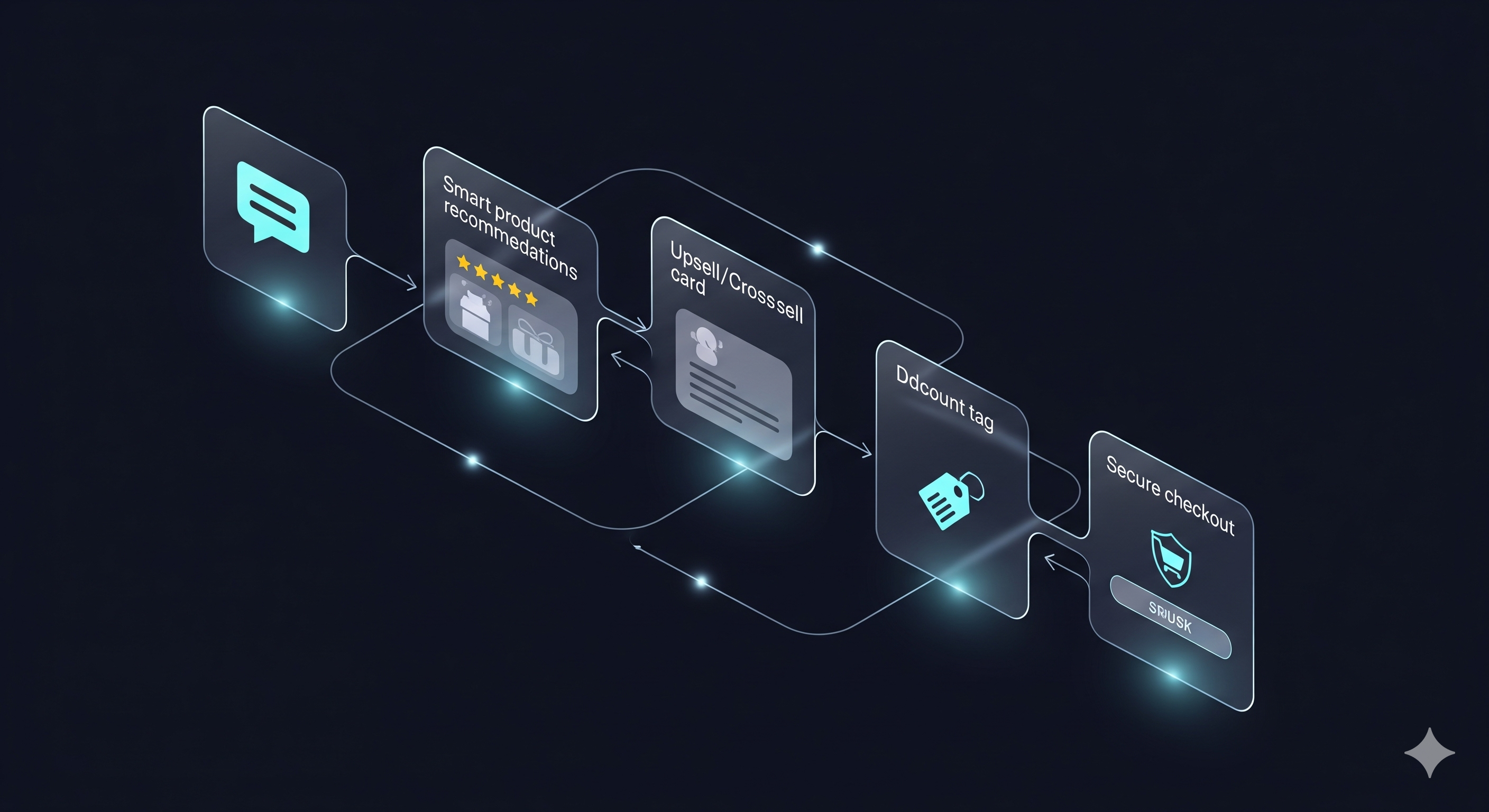 Rozio AI chat flow diagram illustrating upsell automation